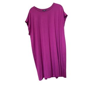 Eileen Fisher T-Shirt Dress XL Magenta Purple Pleated Back Shift